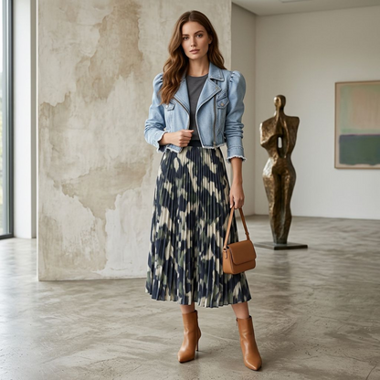 Light Wash Cropped Denim Moto Jacket – Puff Sleeve Biker Jacket with Asymmetrical Zip &amp; Raw Hem