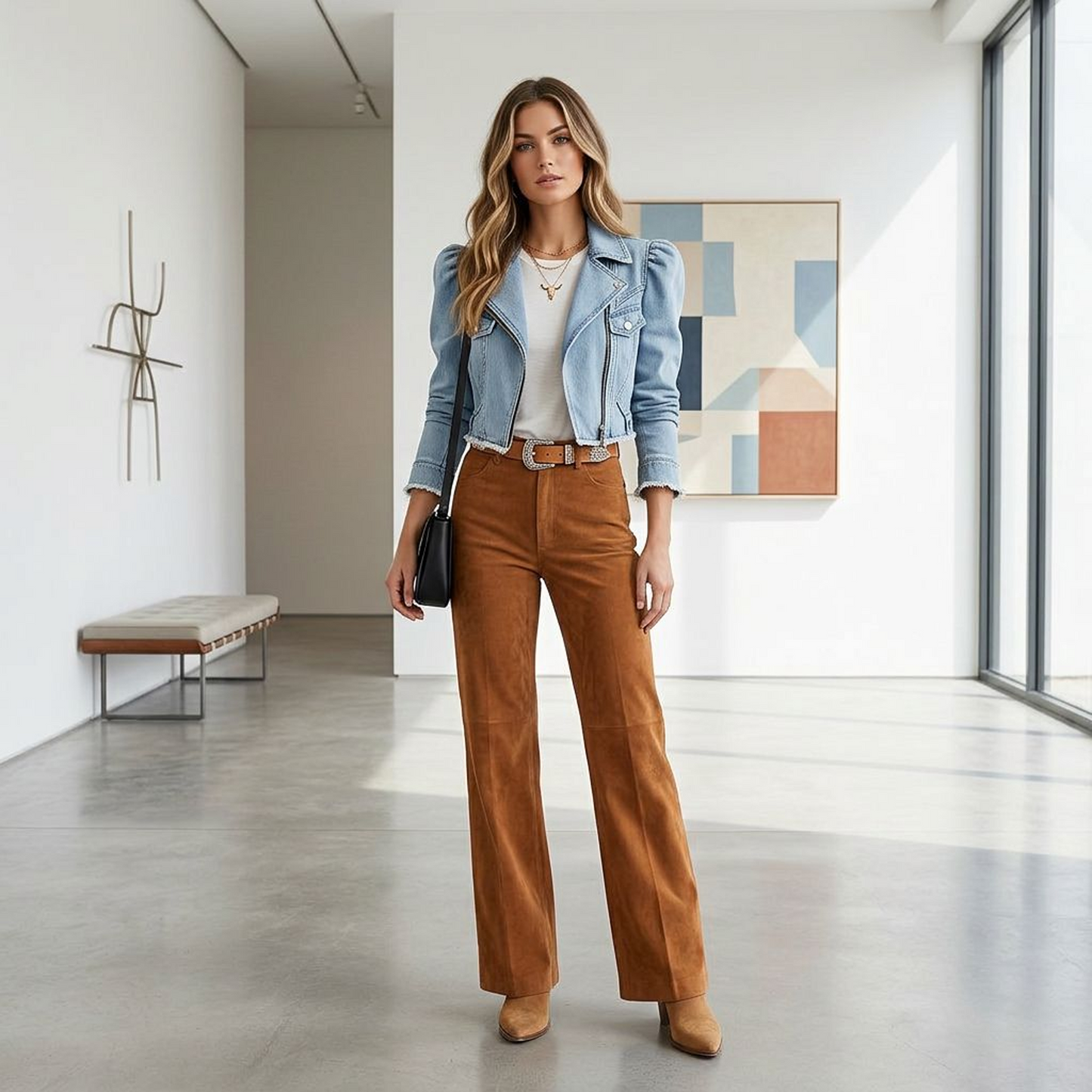 Light Wash Cropped Denim Moto Jacket – Puff Sleeve Biker Jacket with Asymmetrical Zip &amp; Raw Hem