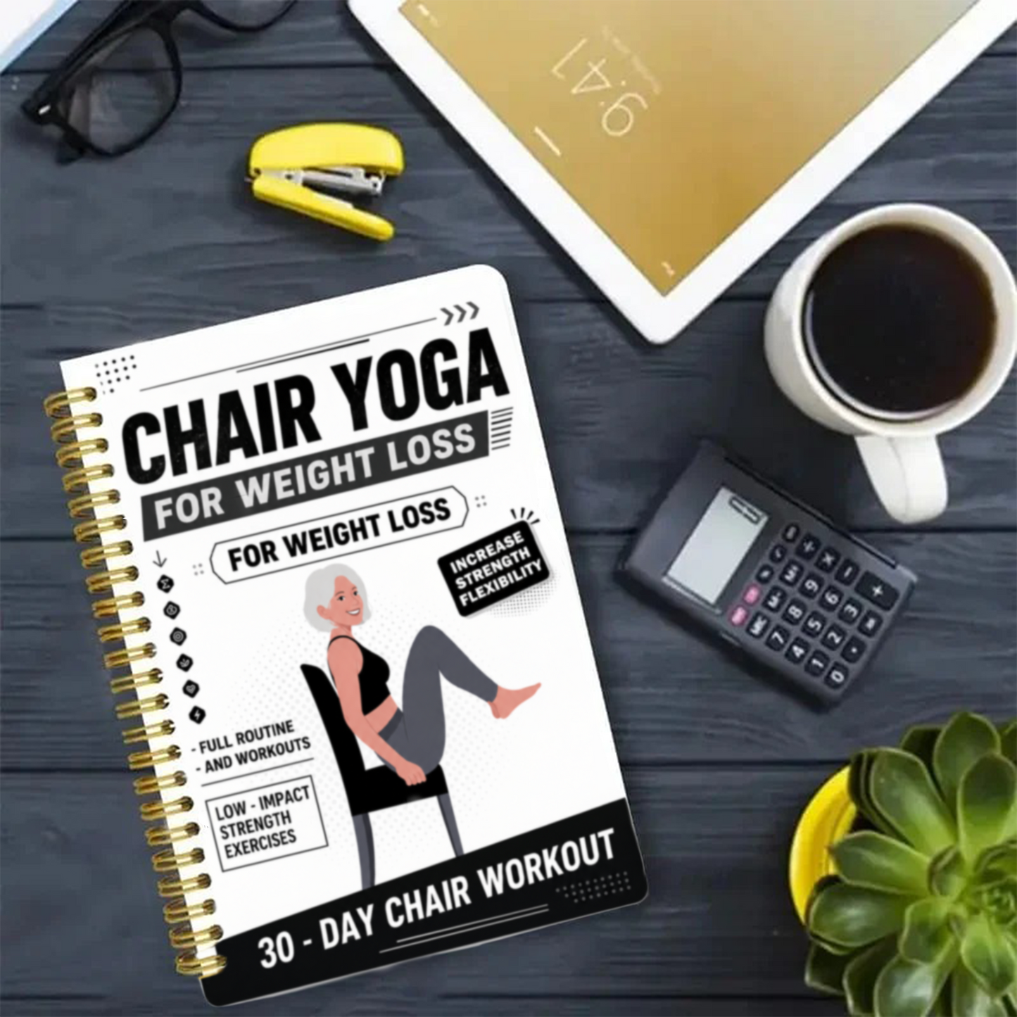 30-Day Chair Yoga Weight Control Spiral-Bound Notebook & Step-by-Step Exercise Guide