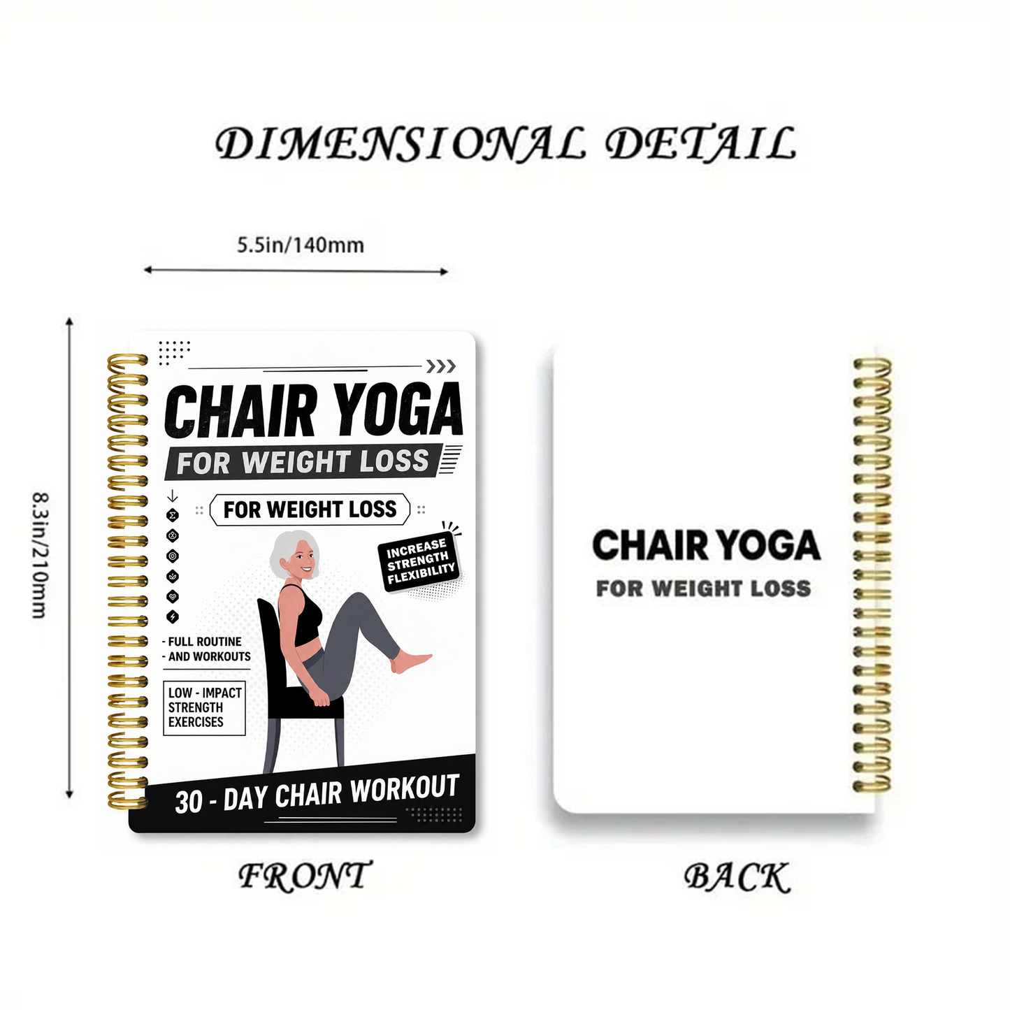 30-Day Chair Yoga Weight Control Spiral-Bound Notebook & Step-by-Step Exercise Guide