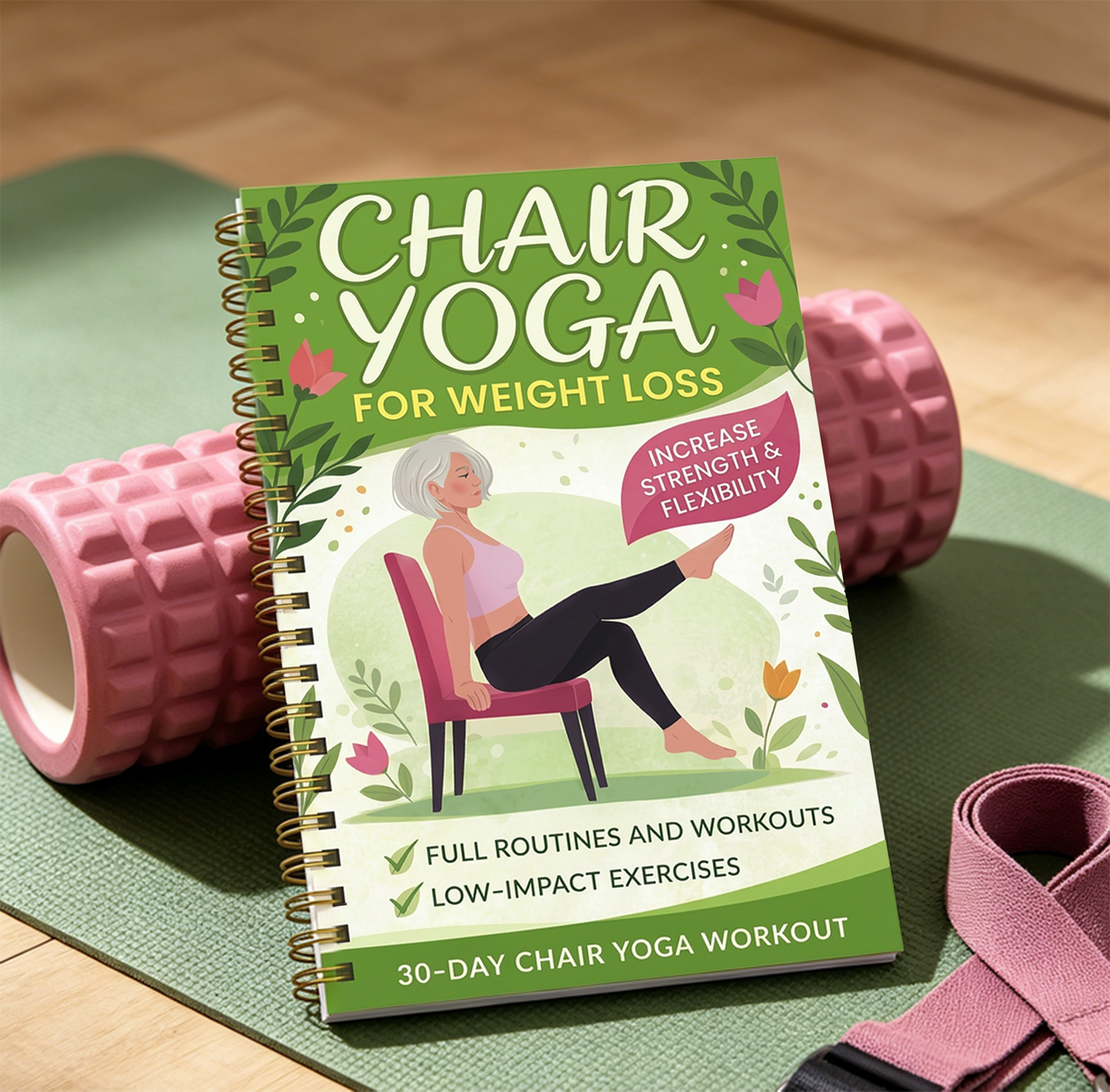 30-Day Chair Yoga Weight Control Spiral-Bound Notebook & Step-by-Step Exercise Guide